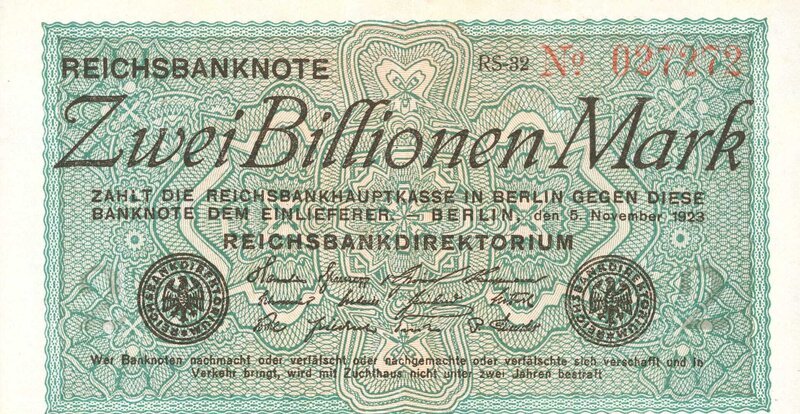 „Hyperinflation“: Im November 1923 erreicht die Inflation in Deutschland ihren Höhepunkt. Der Schein weist eine unglaubliche Summe aus. Wenig später wird die „Rentenmark“ eingeführt – im Verhältnis eins zu einer Billion. – Bild: ZDF und akg-images./​akg-images