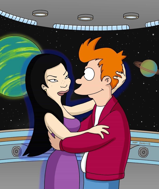 Fry (r.) lädt sich bei nappster.com eine Lucy Liu (l.) herunter und verliebt sich prompt in sie … – Bild: Paramount /​ 2001 FOX BROADCASTING /​ FOX