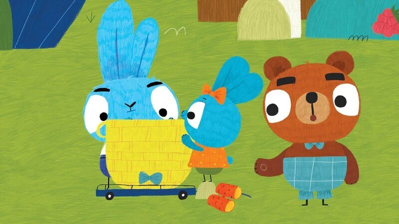 Im Wald treffen Bop (li.) und Boo (mi.) auf den kleinen Bären Barry (re.). Der ist auf der Suche nach wilden Beeren, aus denen seine Mama ihm seine Lieblingsmarmelade kochen will. Bop und Boo bieten ihm an, beim Beerensammeln zu helfen. – Bild: 2020 publishing house Glowberry Books LLC.
