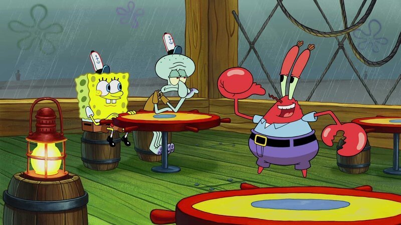 L-R: SpongeBob, Squidward, Mr. Krabs – Bild: ViacomCBS