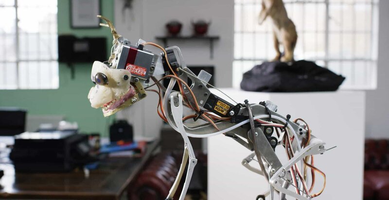 Hightech unter der Haut eines elektromechanischen Wildhund-Welpen im John Nolan Studio, London. – Bild: ZDF und Stephen Downer.
