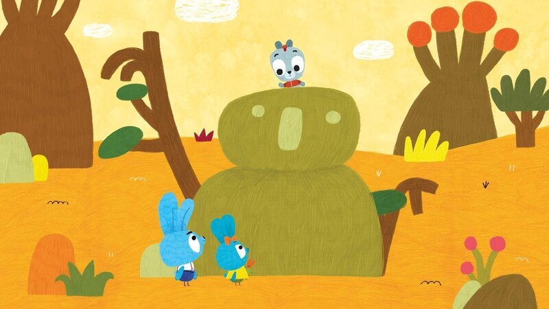 Auf ihrer Hasenfahrt treffen Bop (vo.li.) und Boo (vo.re.) heute auf das kleine Kängurukind Kit (oben)! Dabei lernen sie, dass es nicht immer nur darum gehen sollte, zu gewinnen. – Bild: 2020 publishing house Glowberry Books LLC