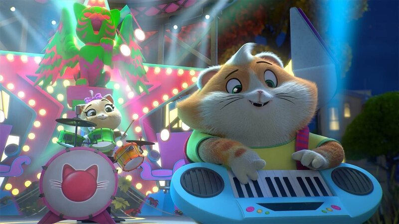 Pilou am Schlagzeug und Metti am Keyboard. Die Buffycats veranstalten heute ein Musical mit allen Katzen und geben dafür mächtig Gas. – Bild: SUPER RTL