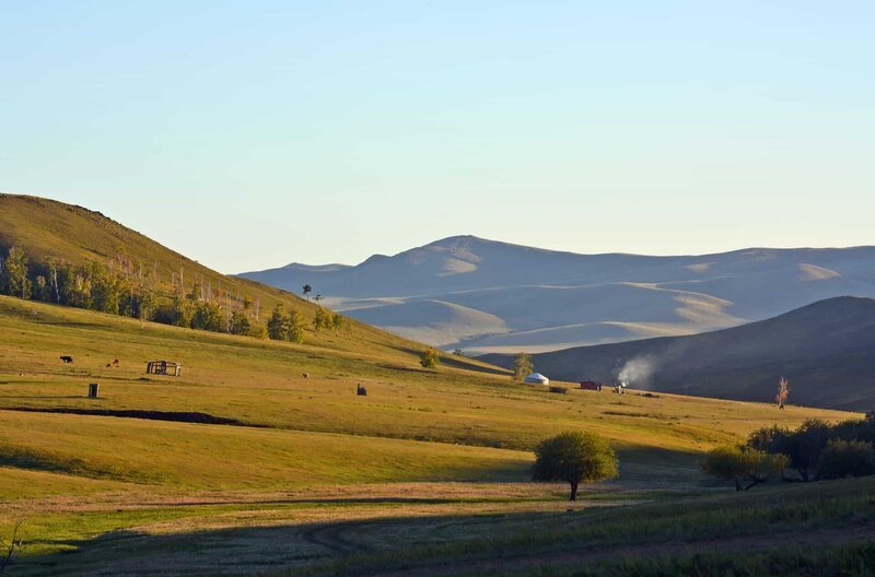 Der Norden der Mongolei ist grün und bietet Weidelandschaften für die nomadischen Viehhierten. – Bild: ZDF und SWR.