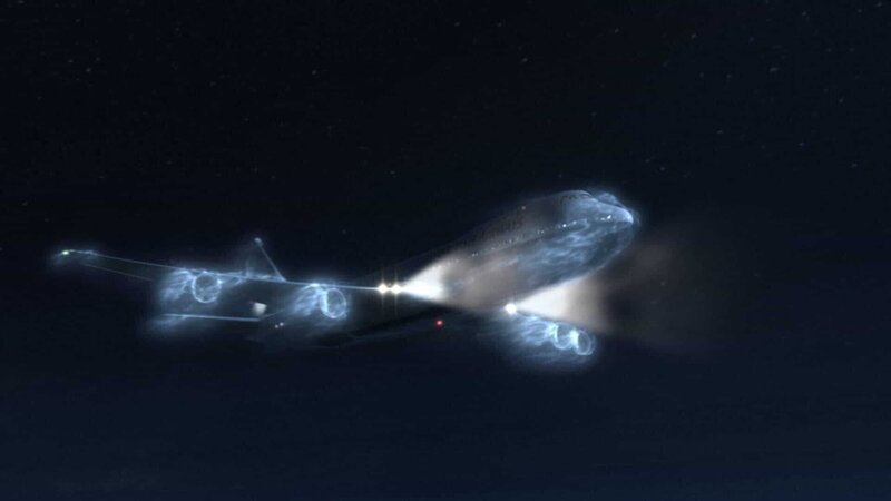BA Flight 009, plane headlights and air moving over body of plane. CGI – Bild: Cineflix
