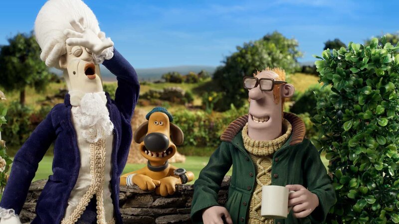 Auf dem Hof wird ein Kostümfilm gedreht. Bitzer und der Farmer haben ihren Spaß dabei. – Bild: WDR/​BBC/​Animation Ltd.