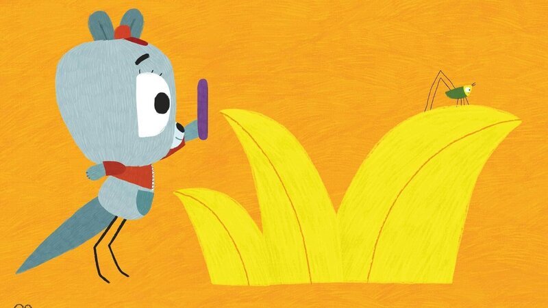 Kit versucht verzweifelt einen Grashüpfer in der Savanne zu fotografieren. Gar nicht so einfach den kleinen Hüpfer zu erwischen! – Bild: 2020 publishing house Glowberry Books LLC