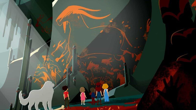 Sebastian (links) und seine Freunde haben eine wunderschöne Urzeithöhle in den Bergen entdeckt. – Bild: ZDF/​Gaumont Animation/​PP Animation III Inc.