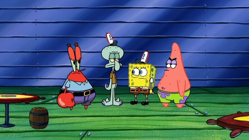 L-R: Mr. Krabs, Squidward, SpongeBob, Patrick – Bild: ViacomCBS