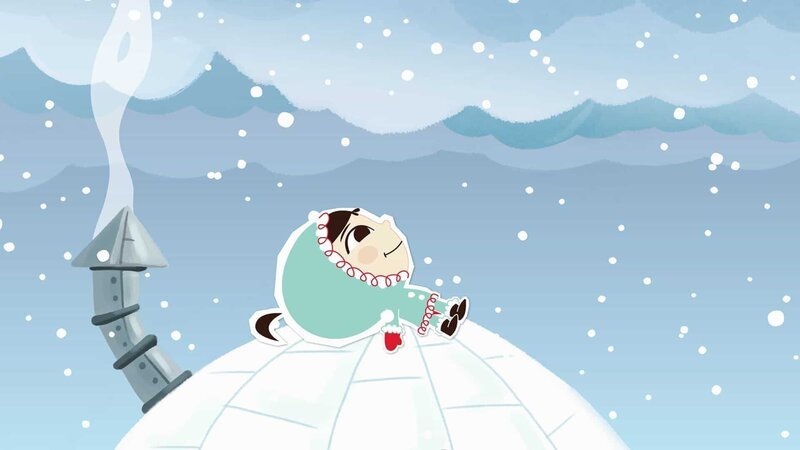 Manchmal legt sich Inui einfach auf das Dach ihres Iglus und lässt die vielen weichen Schneeflocken auf sich herunterrieseln. – Bild: ZDF/​JEP Animation