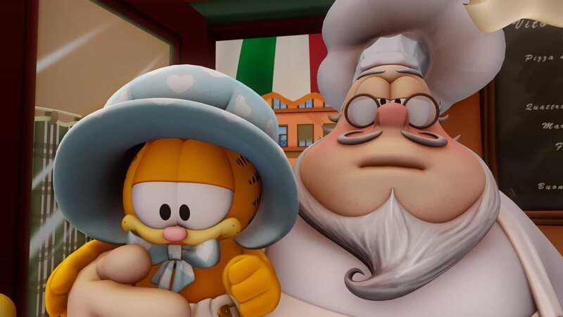 Squisito ist nicht bereit, für Garfield Lasagne zu zubereiten. Aber so schnell gibt unser Held nicht auf … – Bild: HR/​DARGAUD MEDIA