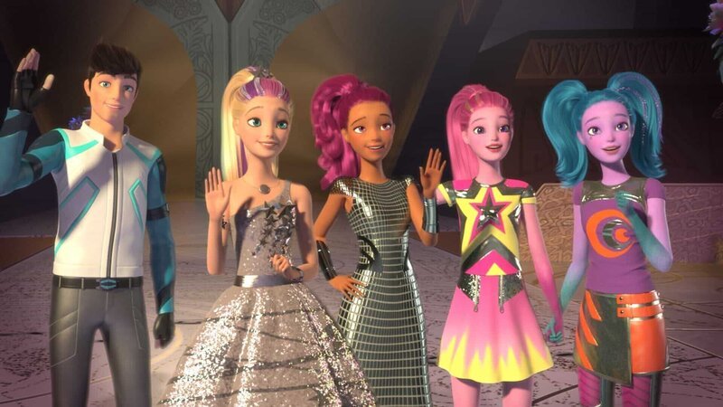 Eine starke Truppe: Leo, Barbie, Sal-Lee, Sheena und Kareena (v.l.) müssen ihre Talente und Stärken vereinen, um die Galaxie zu retten. – Bild: SUPER RTL