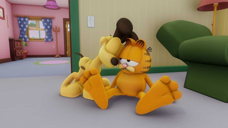 Durch einen Schlag auf den Kopf verliert Garfield sein Gedächtnis, was Nermal sofort ausnutzt. – Bild: HR/​DARGAUD MEDIA
