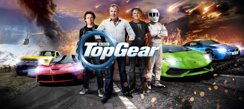 Artwork zu „Top Gear – Staffel 22“ mit v.l.: Richard Hammond, Jeremy Clarkson, James May, the Stig – Bild: RTL /​ © BBC Worldwide