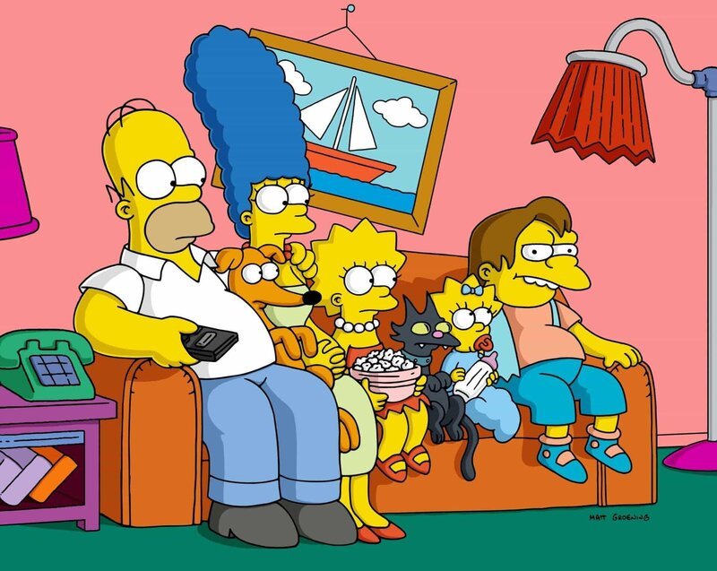 (v.l.n.r.) Homer; Marge; Lisa; Maggie; Nelson – Bild: 2004 Fox and its related entities. All rights reserved. Lizenzbild frei