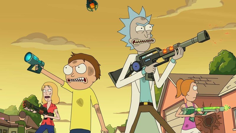 L-R: Beth Smith, Morty Smith, Rick Sanchez, Summer Smith – Bild: Warner TV