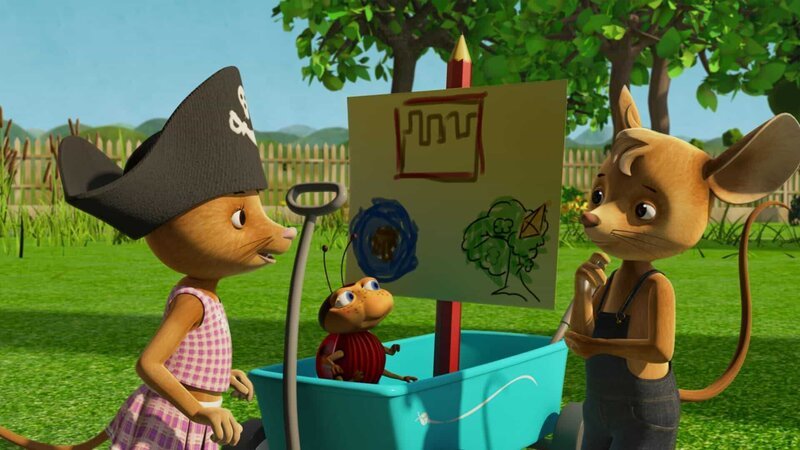 Wo ist nur der Piratenschatz? Naya, Ludwig und Jo rätseln, was die merkwürdigen Zeichen auf ihrer Schatzkarte bedeuten. – Bild: ZDF und scopas