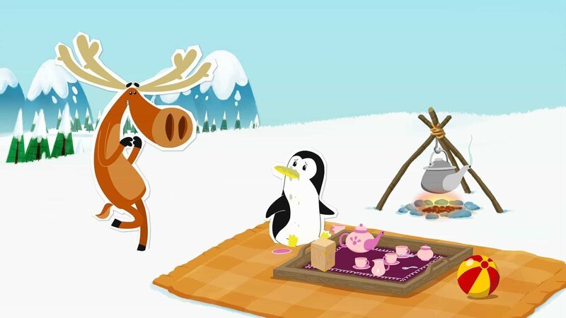 Lissy will Hubert unbedingt zu einer Teestunde überreden. In ihrer eigentlichen Heimat, dem Südpol, ist das für alle ganz wichtig – aber Hubert nimmt diese Gewohnheit hier am Nordpol nicht so ernst. – Bild: ZDF/​JEP Animation