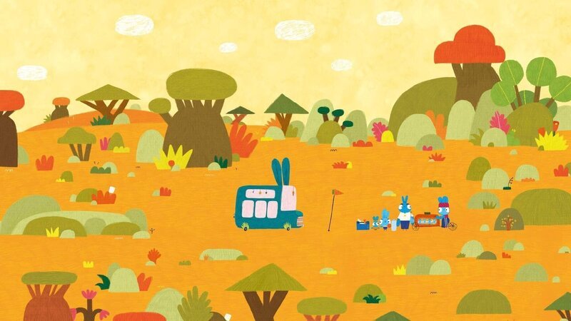 Der Hasenbus ist kaputt und Pa und Ma versuchen ihn wieder flott zu kriegen … – Bild: 2020 publishing house Glowberry Books LLC.