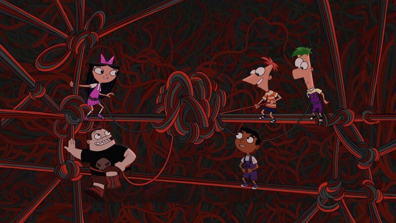 PHINEAS AND FERB – „Knot My Problem“ – Candace thinks her day will be easy when the boys actually ask her to get Mom if they get stuck in their gigantic reproduction of the Gordian Knot, but when Jeremy stops by and asks for her help to open his personal mini safe, she finds her day getting a little more complicated. Meanwhile, Doofenshmirtz plans to eliminate every all-you-can-eat buffet in the Tri-State Area with his Eat-It-All-Inator. This episode of „Phineas and Ferb“ premieres Friday, July 5 (9:00 PM – 9:30 PM ET/​PT) on Disney Channel. (DISNEY CHANNEL) ISABELLA, BUFORD, BALJEET, PHINEAS, FERB – Bild: TABLOIDS OUT; NO BOOK PUBLISHING WITHOUT PRIOR APPROVAL. NO ARCHIVE. NO RESALE./​Disney Channel