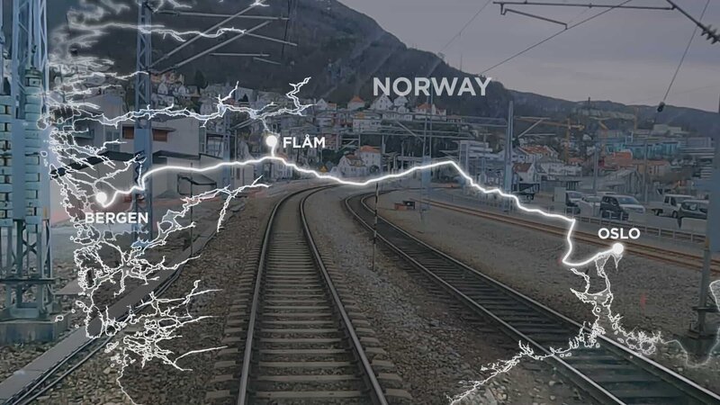 Eine Karte der Bergen-Strecke, die den Weg des Zuges von der Westküste bis zur Hauptstadt Oslo zeigt. (Renegade Pictures) – Bild: Renegade Pictures /​ Renegade Pictures