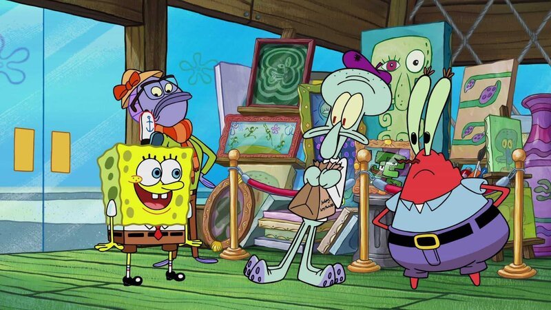 L-R: SpongeBob, art appraiser, Squidward, Mr. Krabs – Bild: ViacomCBS