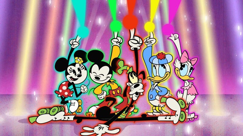 THE WONDERFUL WORLD OF MICKEY MOUSE – „Starlight Nights“ – Mickey and his friends’ disco night at the roller rink is placed in peril when Peg-Leg Pete and his gang crash the party and ruin the fun. (Disney+) MINNIE MOUSE, MICKEY MOUSE, GOOFY, DONALD DUCK, DAISY DUCK – Bild: Disney +