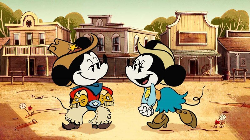 THE WONDERFUL WORLD OF MICKEY MOUSE – „Cheese Wranglers“ – Mickey Mouse attempts to wrangle a prized herd across the stunning vistas of the Big Thunder Valley, but one big obstacle stands in his way, Peg-Leg Pete.(Disney+) MICKEY MOUSE, MINNIE MOUSE – Bild: Disney+