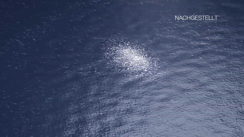 Als die Piloten der US-Marine im November 2004 vor der Küste San Diegos ankamen, sahen sie, dass das Wasser an einer Stelle Blasen bildete und weiß schimmerte. Anscheinend bewegte sich unter Wasser ein großes Objekt. – Bild: N24 Doku