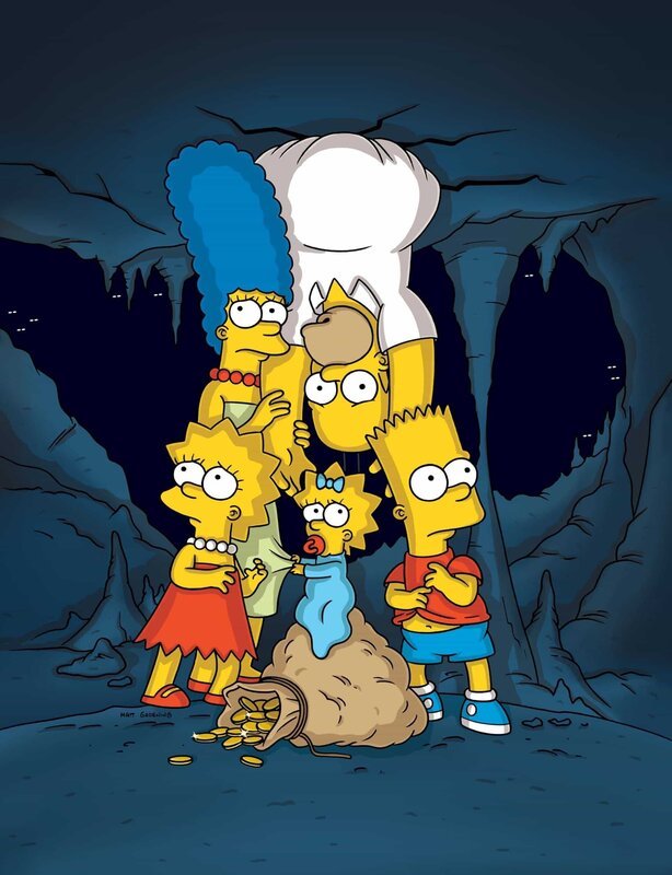 Bei einem Ausflug in eine Höhle brechen Marge (2.v.l.), Homer (2.v.r.), Bart (r.), Lisa (l.) und Maggie (M.) ein. Während des Wartens erzählt Lisa eine Geschichte … – Bild: und TM Twentieth Century Fox Film Corporation – Alle Rechte vorbehalten Lizenzbild frei