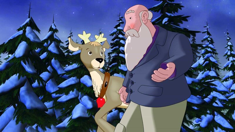Der alte Mann hat ein Geheimnis. Er versteckt sein Rentier im Wald. Laura und Tommy sollen es vor Weihnachten nicht entdecken. – Bild: ZDF/​Cartoon-Film Berlin