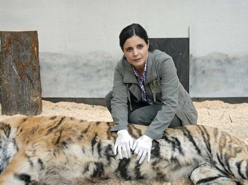 Dr. Susanne Mertens (Elisabeth Lanz) untersucht den Tiger Tarik. – Bild: BR/​ARD/​Christa Köfer