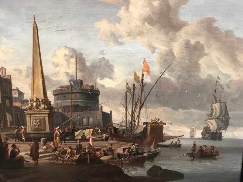 a fortified Mediterranean port with an obelisk and a galley moored nearby – Bild: Spiegel Geschichte