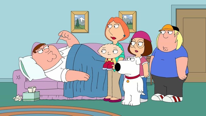 (v.l.n.r.) Peter Griffin, Stewie Griffin, Lois Griffin, Brian Griffin, Meg Griffin, Chris Griffin – Bild: 2018–2019 Fox and its related entities. All rights reserved. Lizenzbild frei