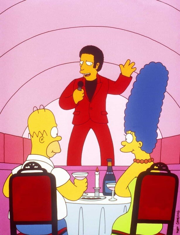 Als Wiedergutmachung schenkt Mr. Burns Marge (r.) und Homer (l.) einen Abend mit Tom Jones (M.). – Bild: und TM Twenthieth Century Fox Film Corporation – Alle Rechte vorbehalten