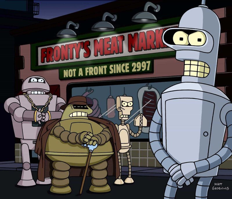 Don Bot (2.v.l.); Bender (r.) – Bild: 1999 Twentieth Century Fox Film Corporation. All rights reserved.