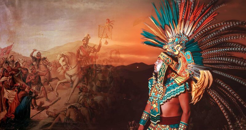 Die Azteken errichten ein Großreich mit eigener Schrift, eigenem Kalender und einer Religion, die Menschenopfer fordert. Führt die Begegnung mit den europäischen Kolonisatoren zum Untergang? – Bild: ZDF und Tobias Lenz