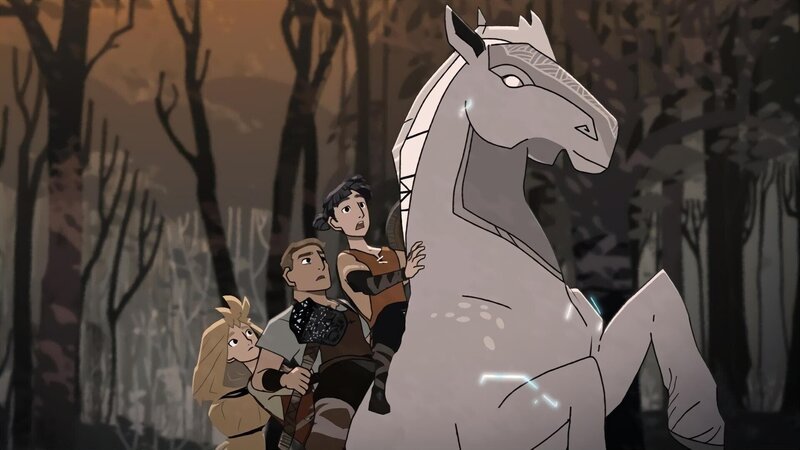 Das sagenumwobene Pferd Sleipnir hilft Hugo (r.) und seinen Freunden. – Bild: ZDF/​Les Armateurs ZDF Studios