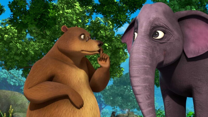 Balu und die Elefantenfrau Gayini haben ein Geheimnis. Sie planen eine Überraschung für Gayinis Ehemann Hathi. – Bild: ZDF/​2009(c) DQ Entertainment