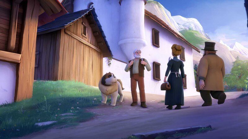 Großvater begegnet Herrn und Frau Keller auf dem Weg nach Mayenfeld. – Bild: ZDF/​Studio 100 Animation/​Heidi Productions Pty. Limited