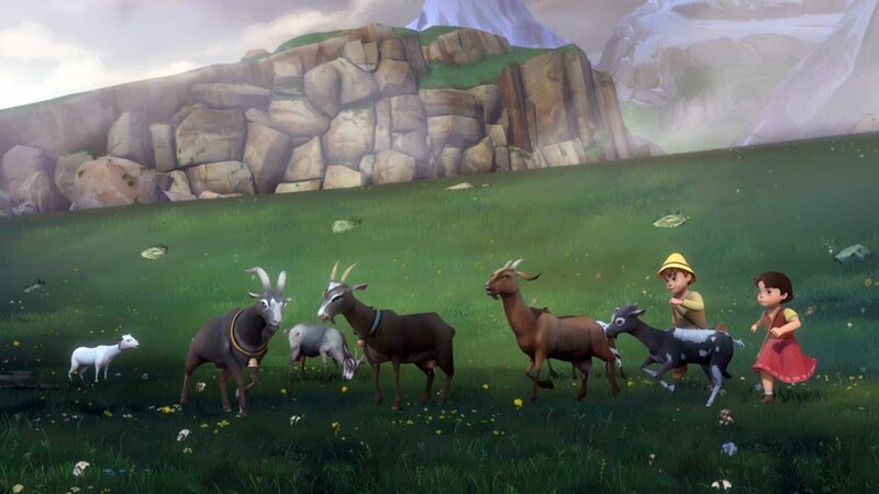 Während Heidi und Peter die Ziegen hüten, zieht plötzlich ein Gewitter auf. – Bild: ZDF/​Studio 100 Animation/​Heidi Productions Pty. Limited