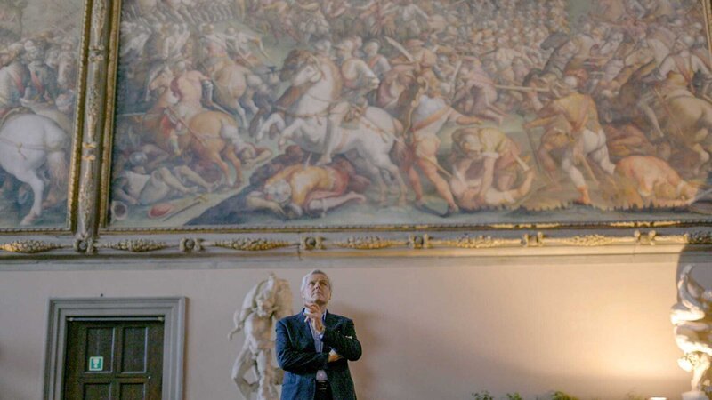 Der Kunsttechniker Maurizio Seracini glaubt, dass sich im Palazzo Vecchio hinter dem Werk von Giorgio Vasari immer noch Leonardos Schlachtengemälde befindet. – Bild: 3sat