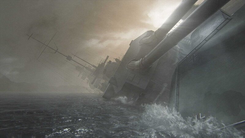 Tirpitz on its side sinking during battle. – Bild: DSP tv /​ National Geographic Channels