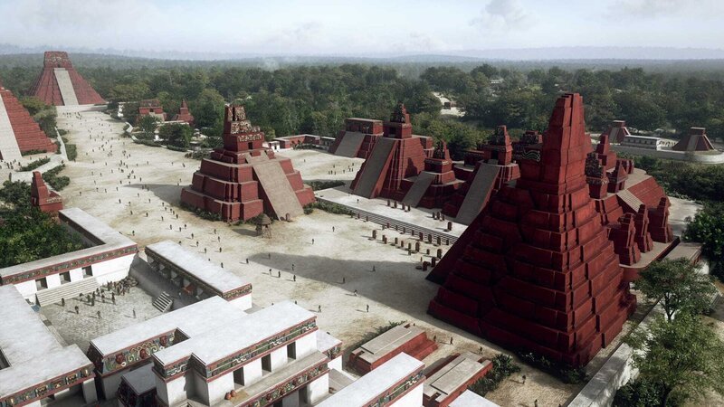 Astronomie und Mathematik spielten bei den Maya wichtige Rollen. Ihre Gebäude sind nach den Gestirnen und dem Lauf der Sonne ausgerichtet. (3D-Grafik) – Bild: N24 Doku