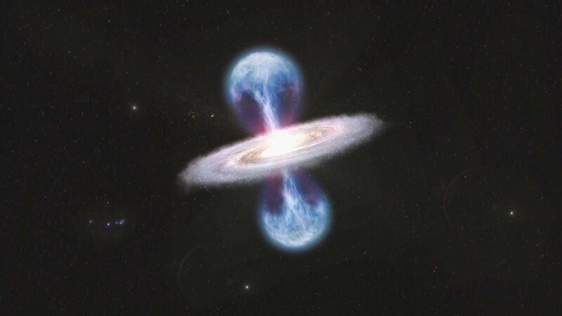 Mächtige Kräfte sind im Zentrum der Milchstraße am Werk, unter anderem ein supermassives Schwarzes Loch, aus dem gewaltige Leuchtfeuer ausbrechen. – Bild: ZDF und Discovery./​Discovery