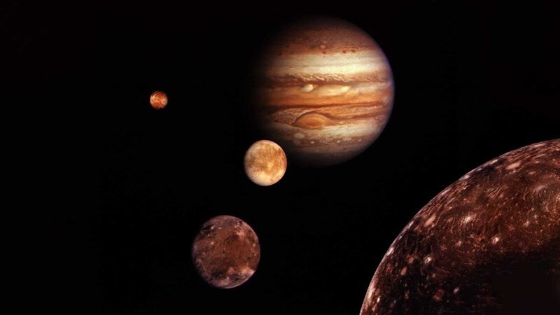 Die Galileischen Monde Io, Europa, Ganymed und Kallisto sind die vier größten der 79 bekannten Satelliten des Planeten Jupiter. – Bild: WELT