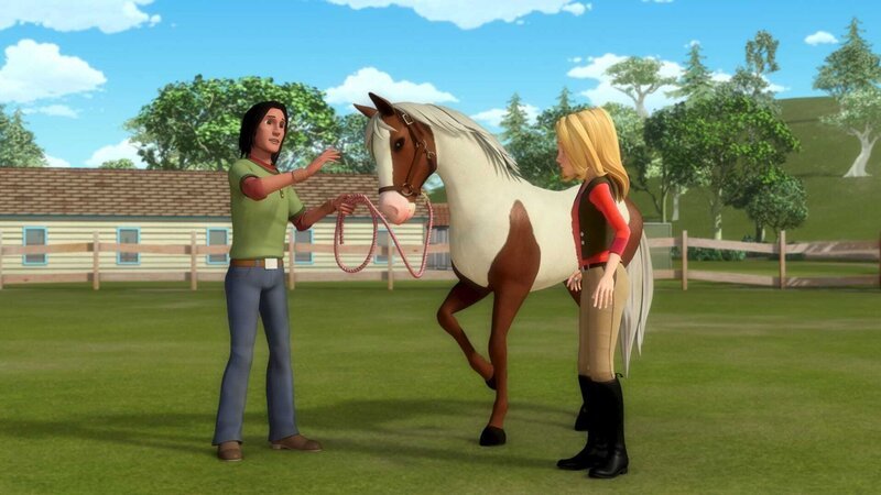Wendy (re.) bekommt Tipps von Jojo (li.), dem Pferdeflüsterer, wie sie bei ihrem ängstlichen Pferd Dixie Vertrauen aufbauen kann. – Bild: ZDF/​Wendy and Associated Characters (c) WPL 2012