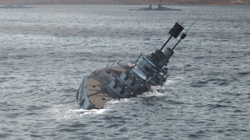 Auch die SMS Markgraf, ein deutsches Schlachtschiff, sank in Scapa Flow (CGI-Animation). – Bild: BILD