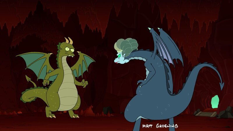 Es kommt, wie es kommen musste: Fry (l.) und Mom (r.) bekämpfen sich, während die Crew um Bender am Schloss gegen die Monster kämpft … – Bild: Paramount
