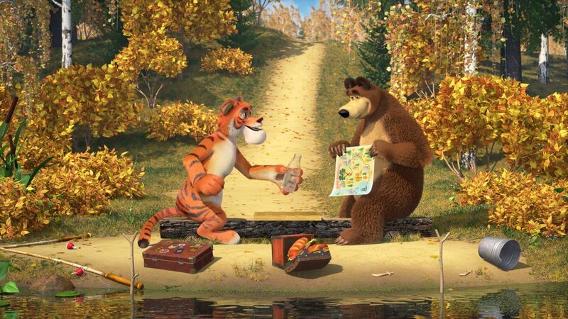 Der Bär und der Tiger stecken die Schatzkarte in die Flasche. – Bild: KiKA/​Animaccord Animation Studio